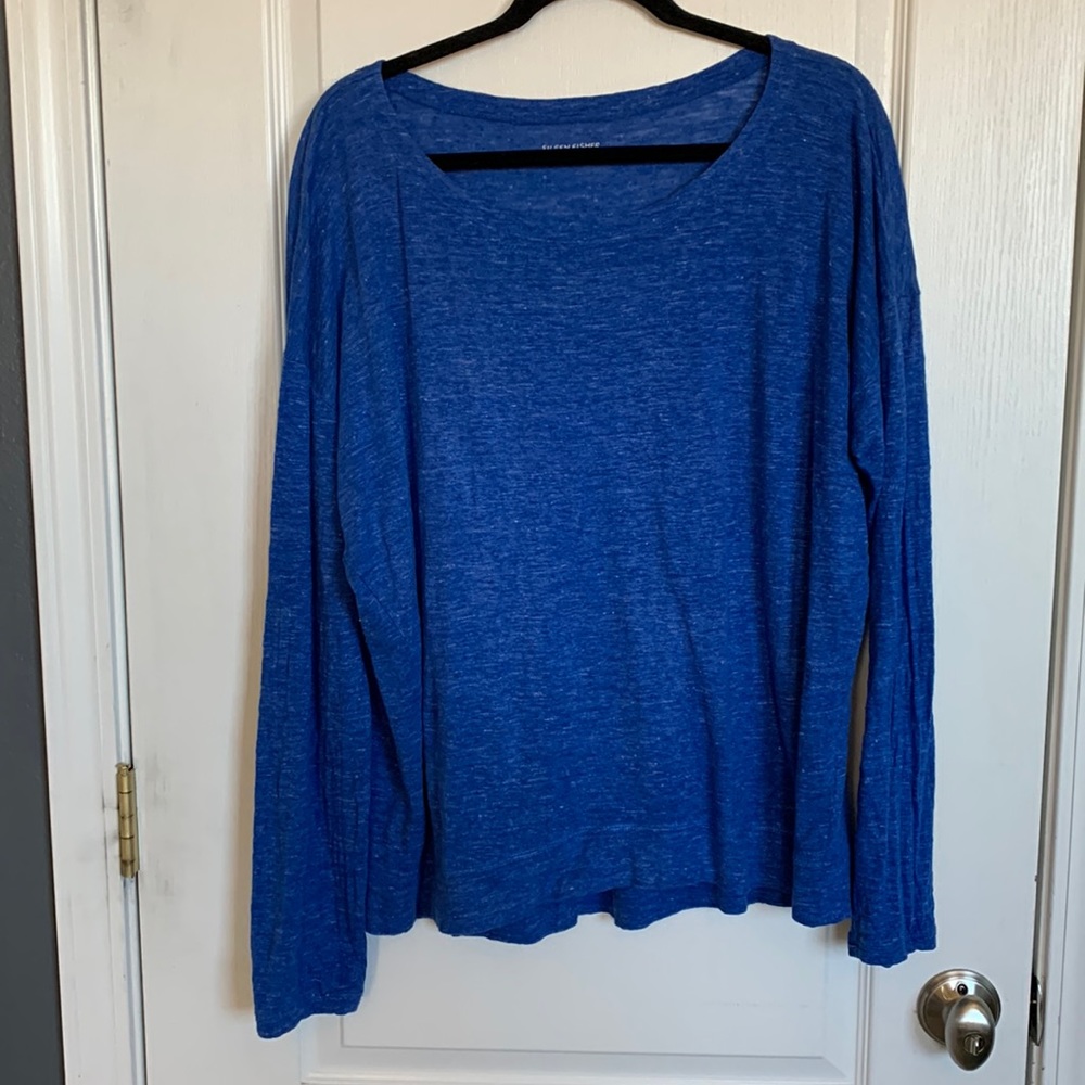 Eileen Fisher blue organic linen long sleeved top